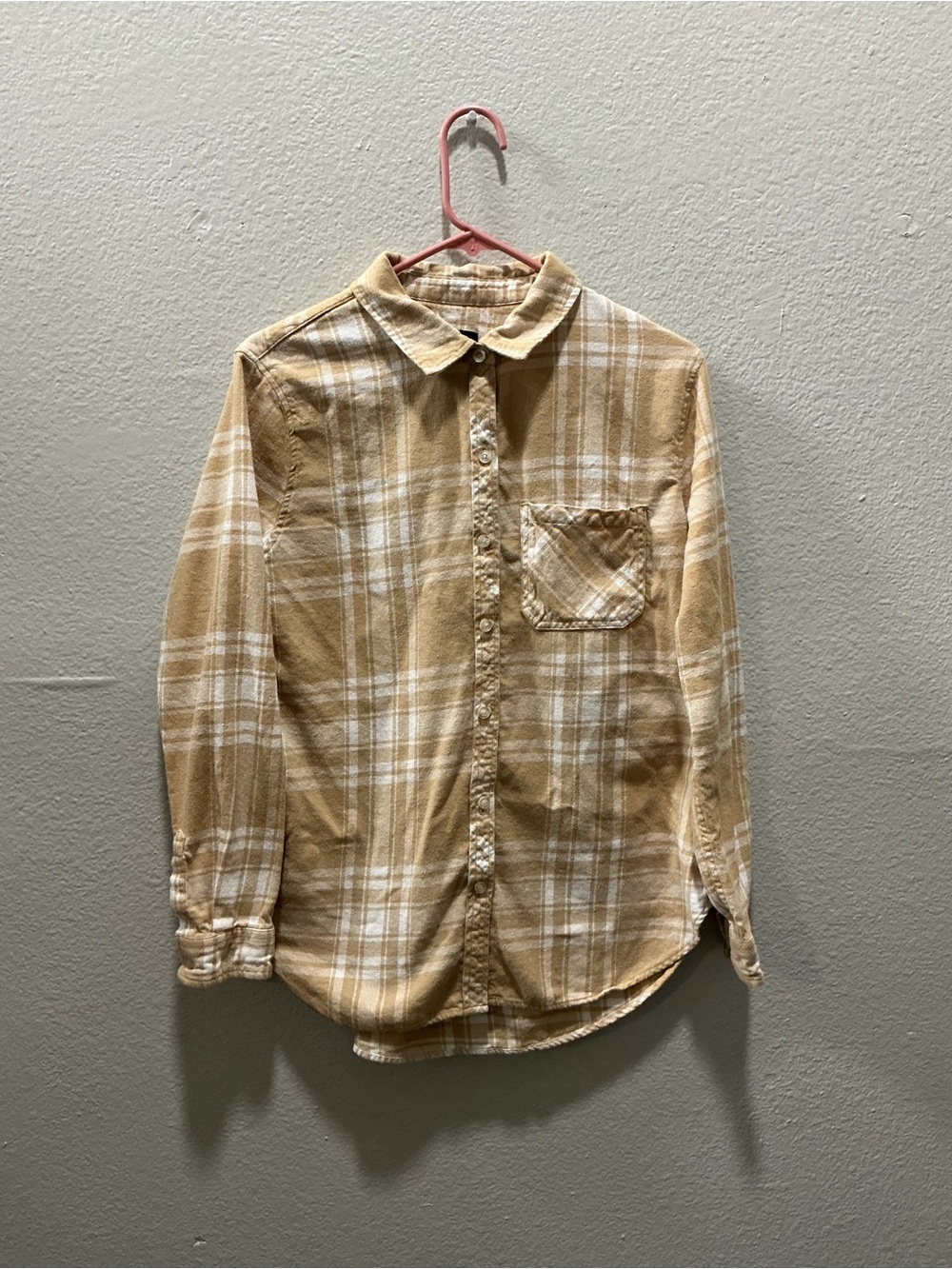 GAP Tan and White Plaid Button-Down Shirt